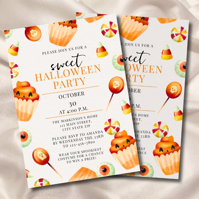 Invitation Sweet Candy Watercolor Halloween Party (Créateur téléchargé)