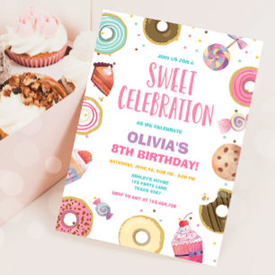 Invitation Sweet Celebration Candy Donut Rose Girl Anniversai