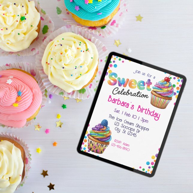 Invitation Sweet Celebration Colorful Cupcake Birthday (Créateur téléchargé)