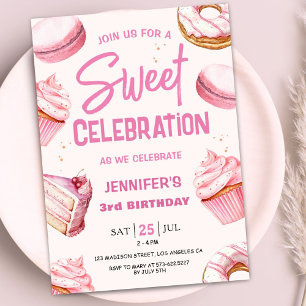 Invitation Sweet Celebration Donuts Rose Girl 3e anniversaire
