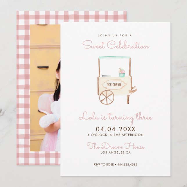 Invitation Sweet Celebration Glace Crème rose Anniversaire (Devant / Derrière)