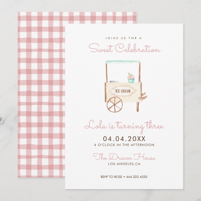 Invitation Sweet Celebration Glace Crème rose Anniversaire (Devant / Derrière)