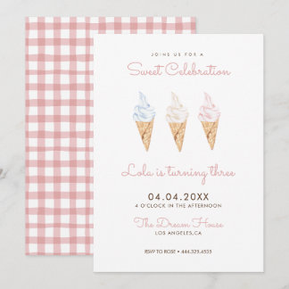 Invitation Sweet Celebration Glace Crème rose Anniversaire