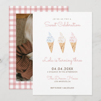Invitation Sweet Celebration Glace Crème rose Anniversaire