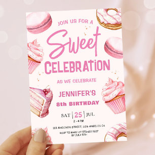 Invitation Sweet Celebration Pink Donuts Fille 8e anniversair