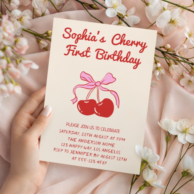 Invitation Sweet Cherry Theme 1st Birthday Party (Créateur téléchargé)