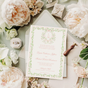 Invitation Sweet Crest avec nœud rose blush   Mariage monogra