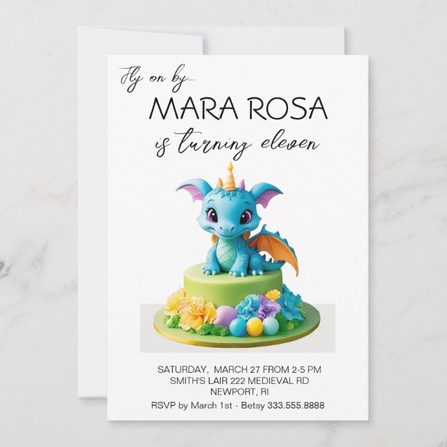 Invitation *~* Sweet Dragon Cake Photo AP88 Anniversaire (Devant)