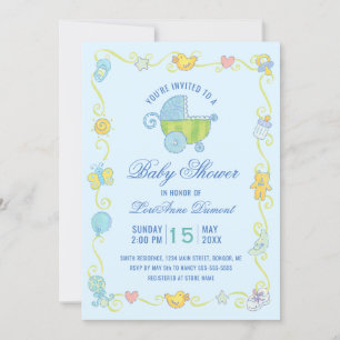 Invitation Sweet Dreams Carriage Baby shower bleu