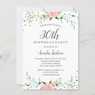 Invitation Sweet Floral Sparkle Confetti 30e fête d'anniversa