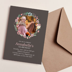 Invitation Sweet Floral Wreath Photo personnalisée Fête d'ann
