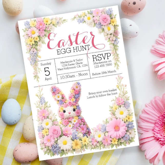 Invitation Sweet Flower Bunny Rabbit Easter Egg Hunt Lunch (Sweet Flower Bunny Rabbit Easter Egg Hunt Lunch Acrylic Invitations by Ricaso. Spring themed florals)