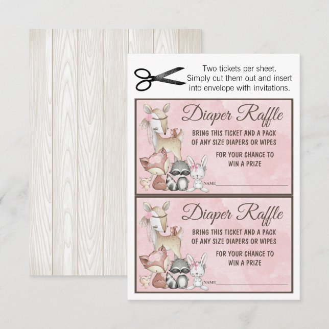 Invitation Sweet Forest Woodland Girls Diaper Raffle Insérer (Devant / Derrière)