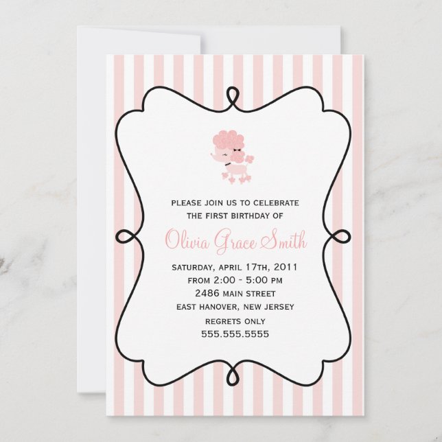 Invitation Sweet French Poodle Girls Anniversaire (Devant)
