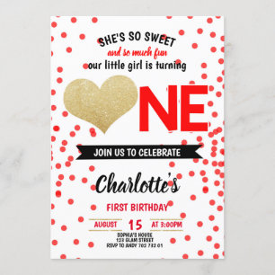Invitation Sweet & Fun Black Red Heart Girl Premier anniversa
