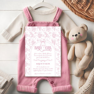 Invitation Sweet Girl Bow rose Whimsical Baby shower floral
