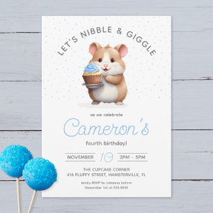 Invitation Sweet Hamster, Blue Cupcake Anniversaire des enfan