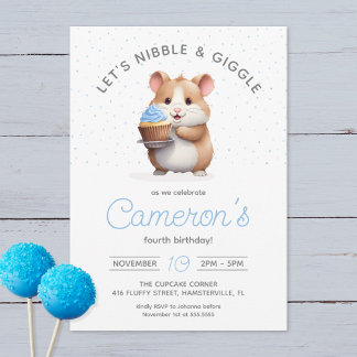 Invitation Sweet Hamster, Blue Cupcake Anniversaire des enfan