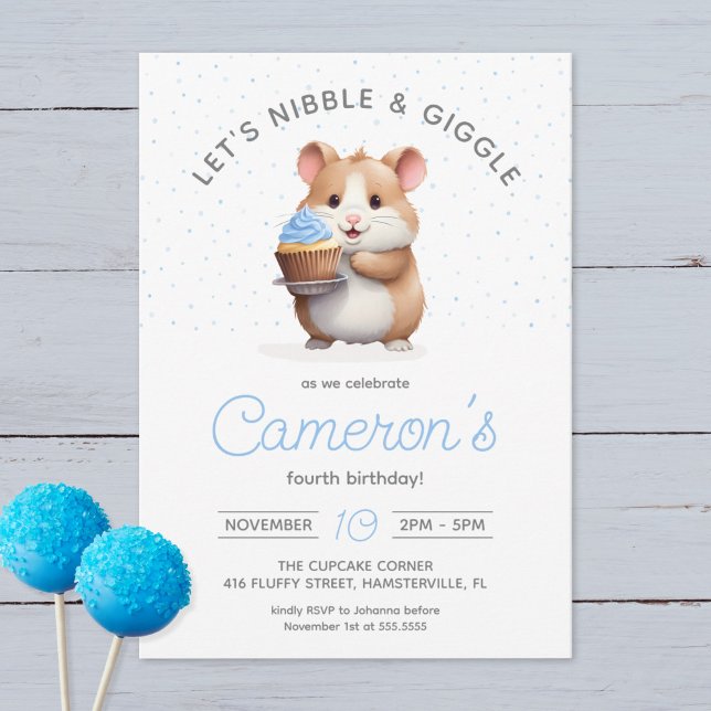 Invitation Sweet Hamster, Blue Cupcake Anniversaire des enfan (Créateur téléchargé)