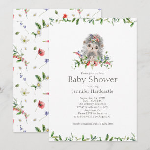 Invitation Sweet Hérisson Aquarelle Baby shower Floral