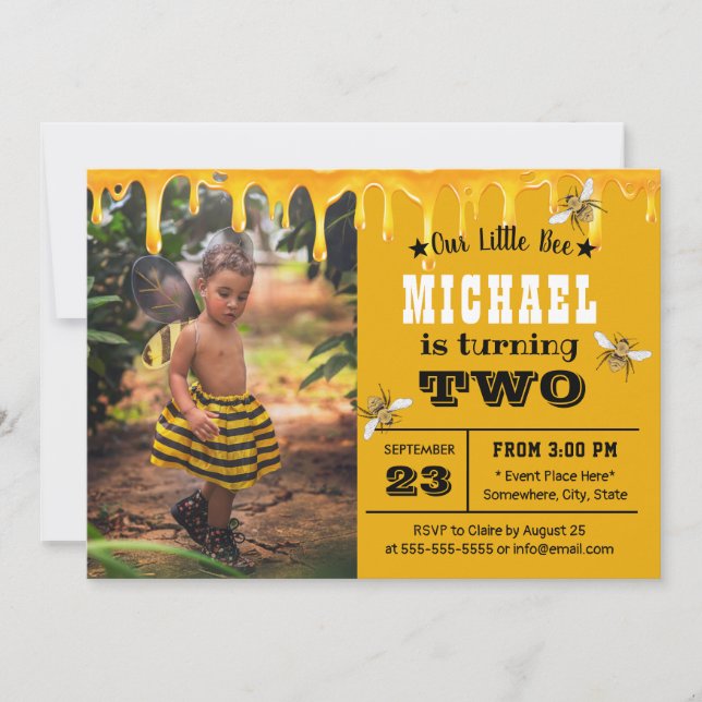 Invitation Sweet Honey Drits mignonne Bee Anniversaire fête (Devant)