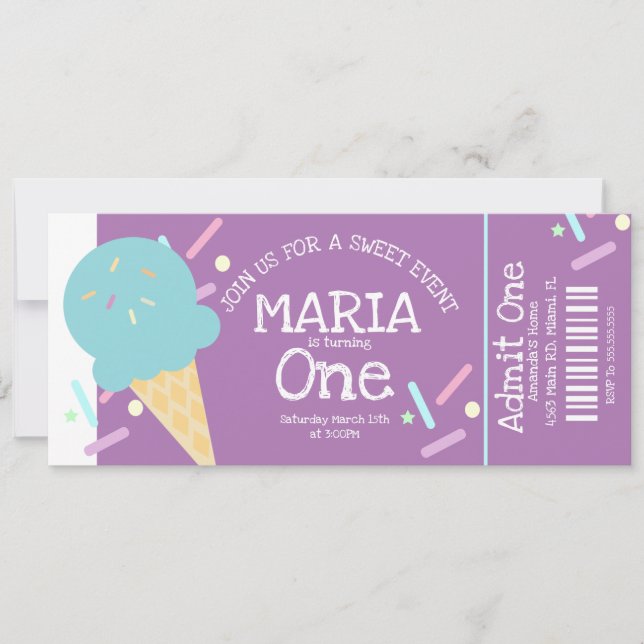 Invitation Sweet Ice Cream Sprinkings Anniversaire Ticket Par (Devant)