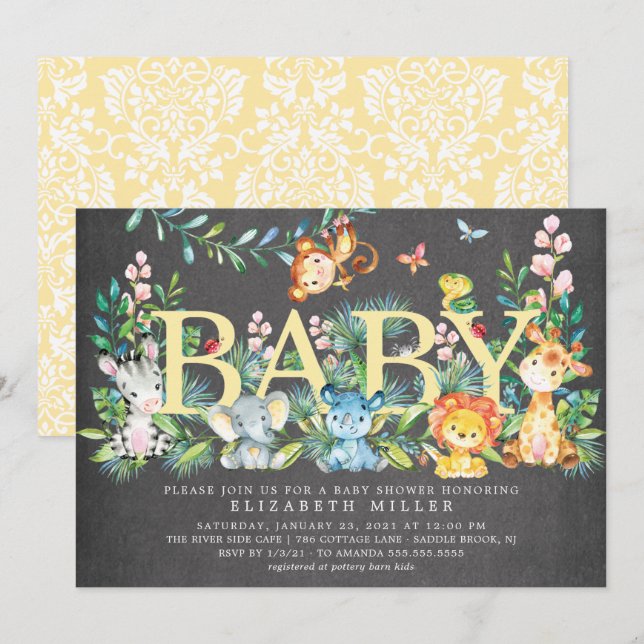 Invitation Sweet Jungle Animaux Baby shower neutre (Devant / Derrière)