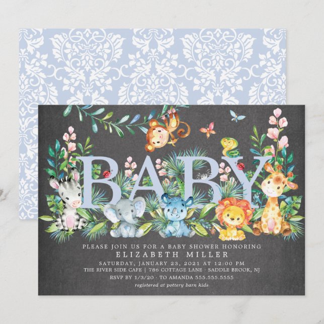 Invitation Sweet Jungle Animaux garçons Baby shower Invitatio (Devant / Derrière)