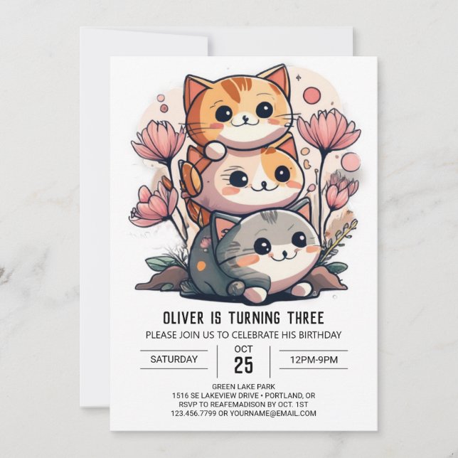 Invitation Sweet Kitty Whimsical World Anniversaire (Devant)