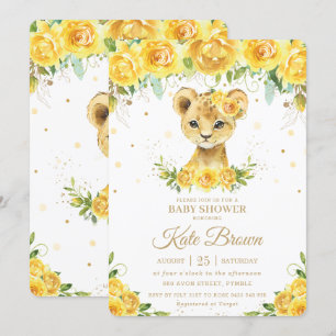 Invitation Sweet Lion Jaune Floral Gold Girl Baby shower