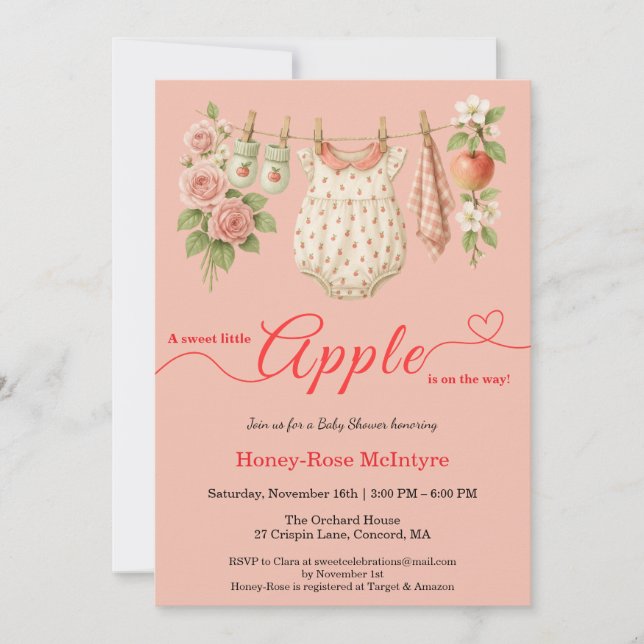 Invitation Sweet Little Apple Baby Shower | Fall Rustic Baby  (Devant)