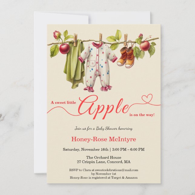 Invitation Sweet Little Apple Baby Shower | Fall Rustic Baby  (Devant)
