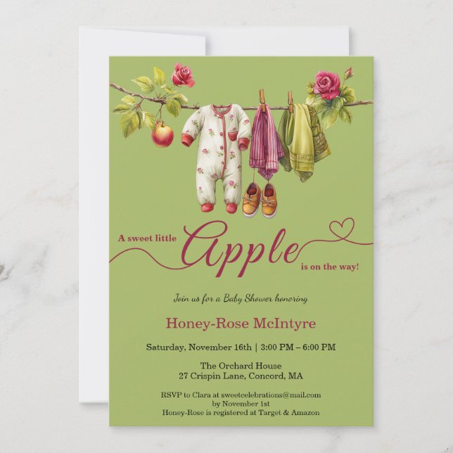 Invitation Sweet Little Apple Baby Shower | Fall Rustic Baby  (Devant)
