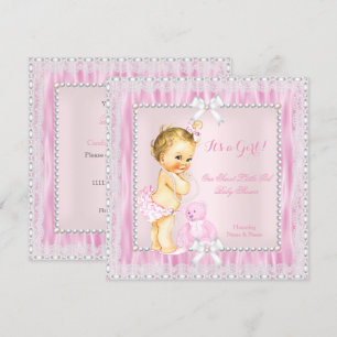 Invitation Sweet Little Blonde fille Baby shower perles dente