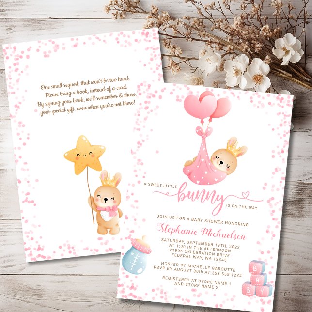 Invitation Sweet Little Bunny fille demande Baby shower de de (Sweet Little Bunny Girl Book Request Baby Shower Invitation)