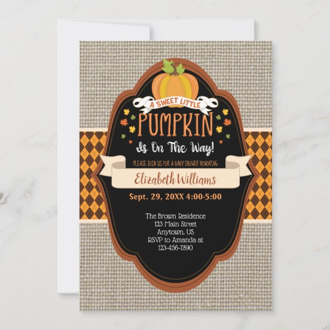 Invitation Sweet Little Citrouille Automne Baby shower Invita (Devant)