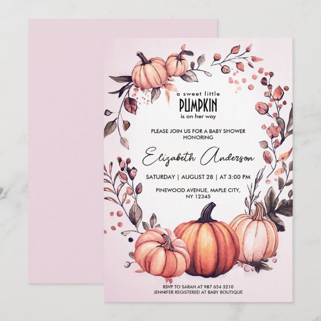 Invitation Sweet Little Citrouille Baby shower d'automne (Devant / Derrière)