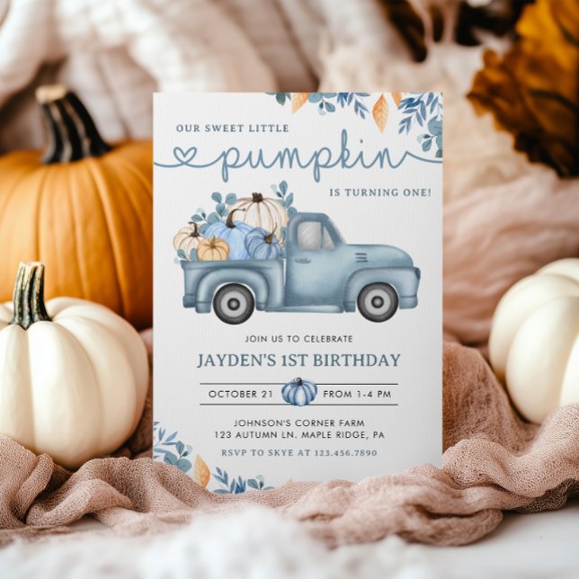 Invitation Sweet Little Citrouille Bleu Automne Anniversaire (Créateur téléchargé)