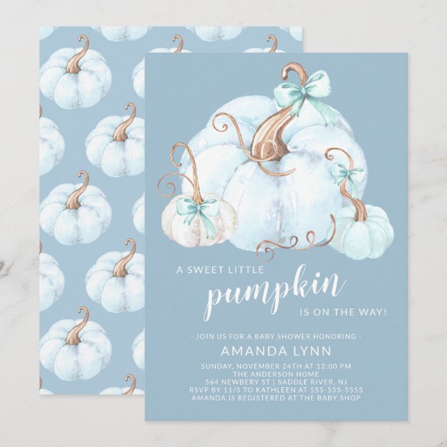 Invitation Sweet Little Citrouille Boys Baby shower (Devant / Derrière)