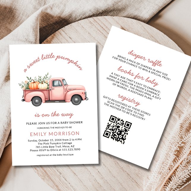 Invitation Sweet Little Citrouille Pink Truck Girl Baby showe (Créateur téléchargé)