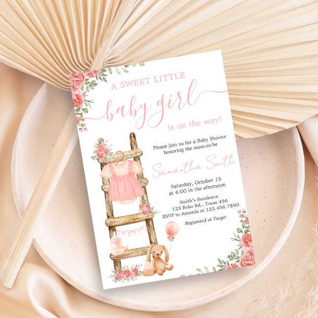 Invitation Sweet Little Girl Boho Baby shower (Pink Boho Clothes Baby Shower Invitation)