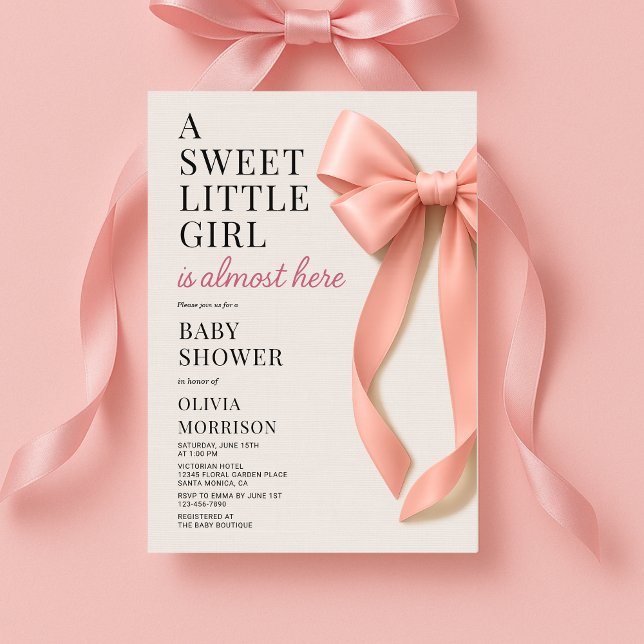 Invitation Sweet Little Girl is Almost Here Bow Baby Shower (Créateur téléchargé)