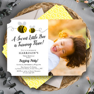 Invitation Sweet Little Honey Bee Photo 3e fête d'anniversair