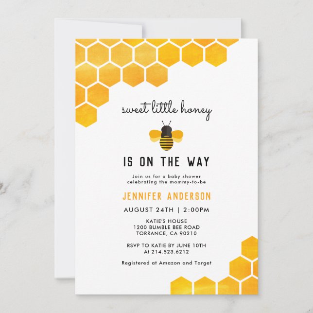 Invitation Sweet Little Honey Est Sur Le Chemin Baby shower A (Devant)