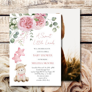 Invitation Sweet Little Lamb Mauve baby shower rose photo