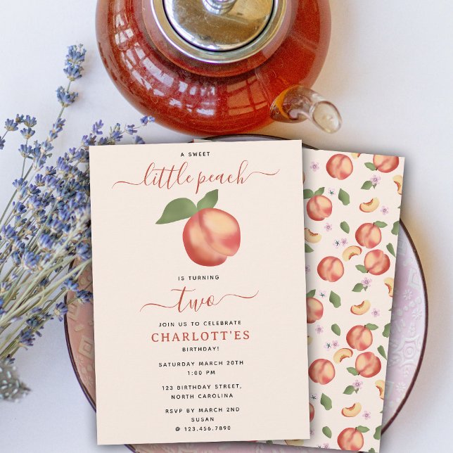 Invitation Sweet Little Peach Anniversaire de enfant Party (Sweet Little Peach Kids Birthday Party Invitation)