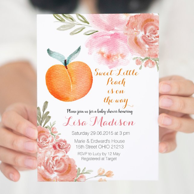 Invitation Sweet Little Peach sur le chemin baby showers invi (Créateur téléchargé)