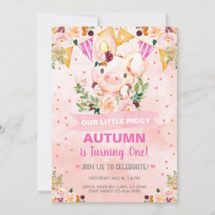 Invitation Sweet Little Piggy Pig Girl Anniversaire Invitatio