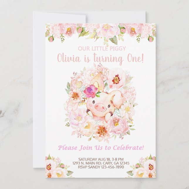 Invitation Sweet Little Piggy Pig Girl Anniversaire Invitatio (Devant)