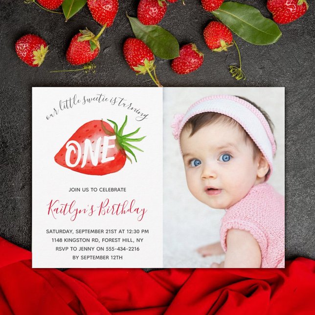 Invitation Sweet Little Strawberry 1er Anniversaire Photo (Créateur téléchargé)